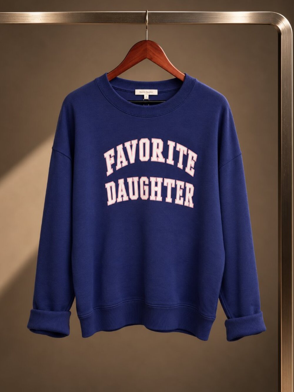 Favorite Daughter Collegiate Sweatshirt Venetian Blue Pink Varsity Logo L NWT